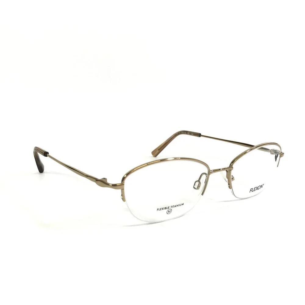 Flexon Eyeglasses Frames W3041 710 Shiny Gold Cat Eye Titanium 52-18-135